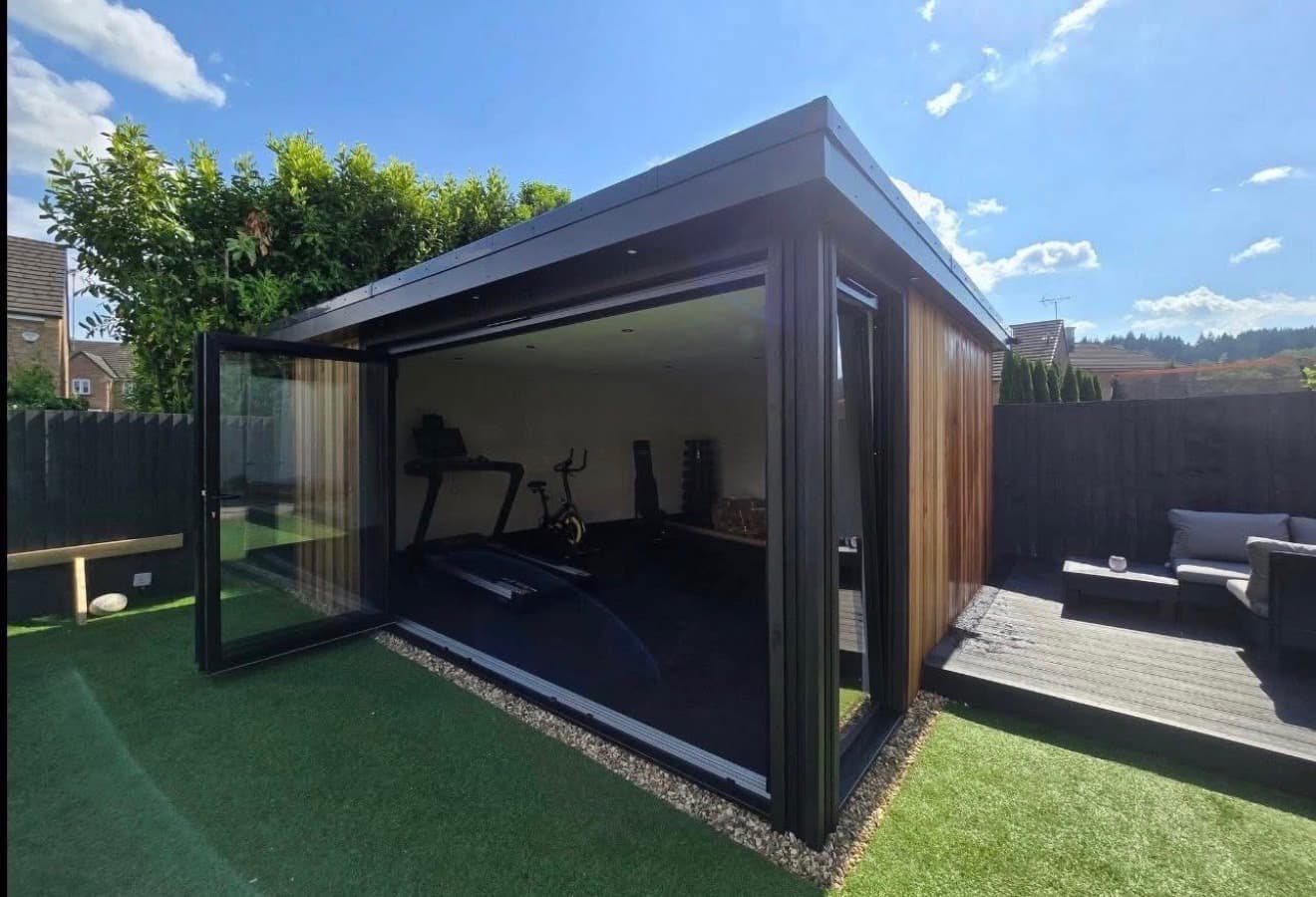 Bespoke garden room fitted out as a home gym